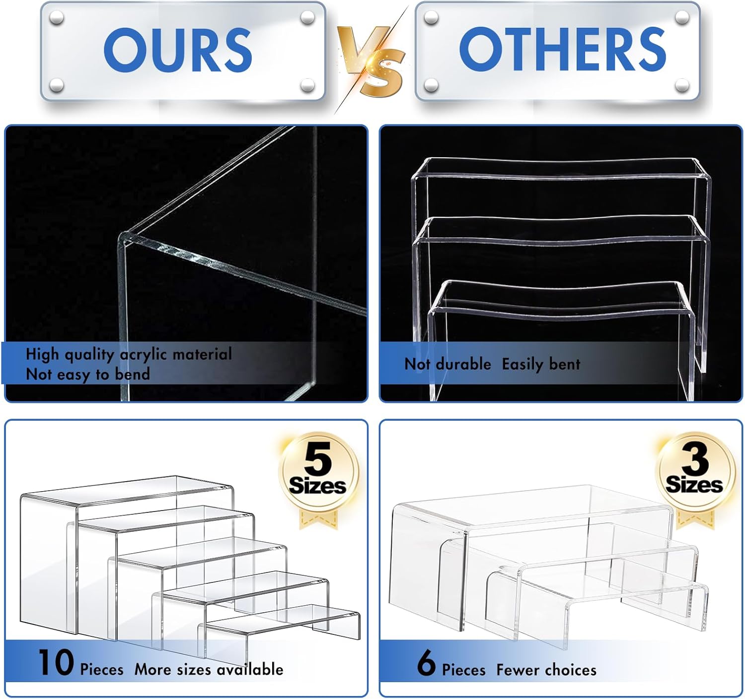 10 Pcs Acrylic Risers Set, 5 S - огляд і ціна Display Risers Set